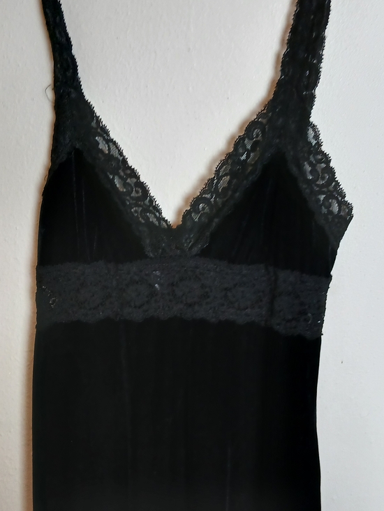 Betsey Johnson Dresses & Skirts - Vintage Betsey Johnson Black Velvet Lace Trim Slip Dress Black Label Small